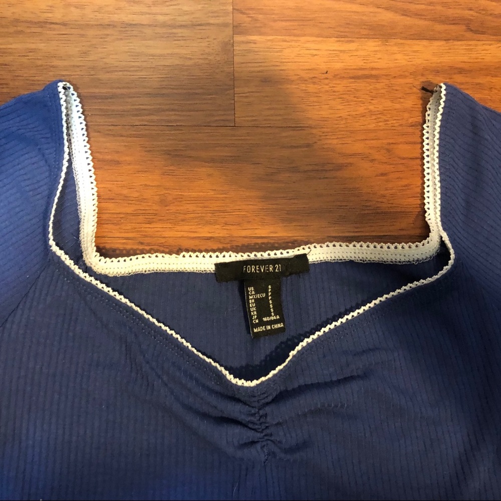 F21 Blue Ribbed Crop Top - Picture 5 of 5